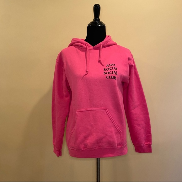 Anti Social Social Club Flamingo Hot Pink Cotton Hoodie Sweatshirt Size S - Picture 3 of 10